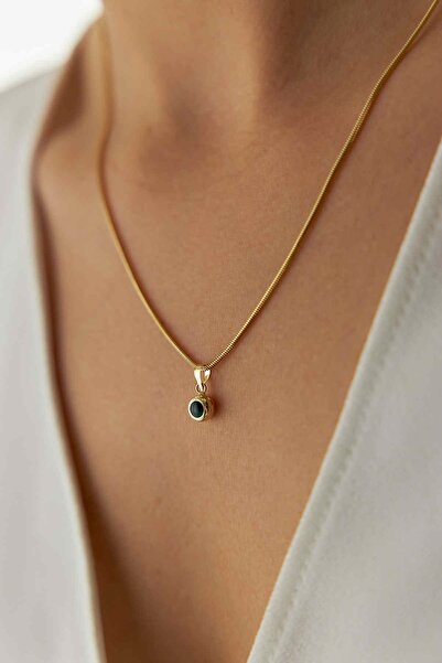 YAVUZ KUYUMCULUK 14 Ayar Altın Oval Balık Sırtı Yeşil Göz Kolye