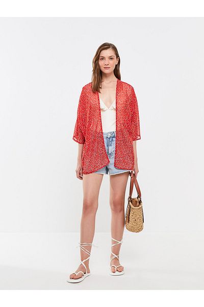 LC Waikiki Gemusterter Damen-Kimono mit Schalkragen