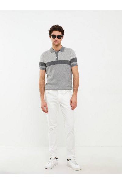 LC Waikiki Men's Striped Polo Collar Sweater - Short Sleeve