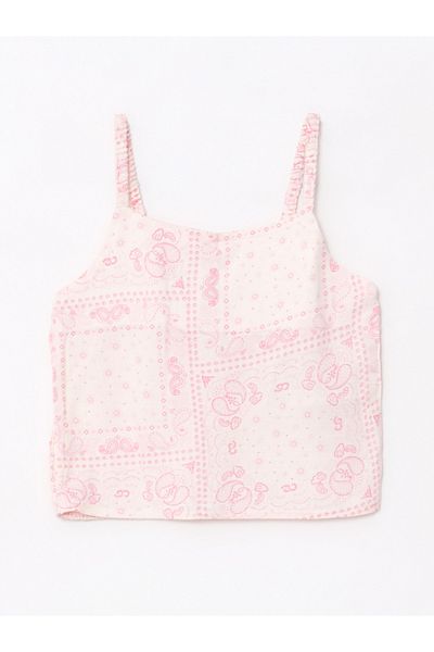LC Waikiki Square Neck Patterned Strappy Viscose Girl's Blouse