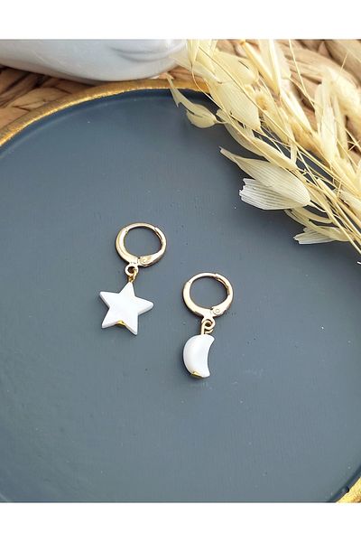 HALHALMILL Pearlescent Moon Star Hoop Earrings