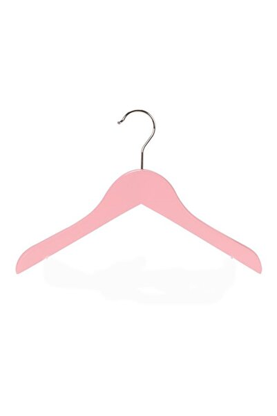 12 Adet Ahşap Bebek Elbise Askısı Vernikli Ahşap Çocuk Askısı Pembe Boyalı 32 Cm
