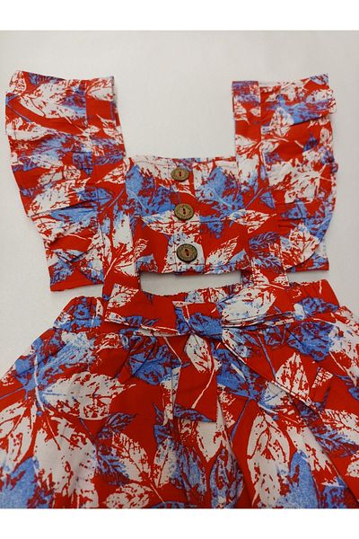 DMB BOYS & GIRLS Butterfly Girl's Dress-Skirted Suit Look, Lightweight, Sleeves Ruffled Pure Cotton Linen Dress