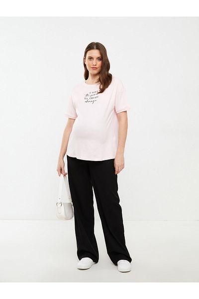 LC Waikiki Kurzärmliges Umstands-T-Shirt aus Baumwolle mit Rundhalsausschnitt und Textdruck