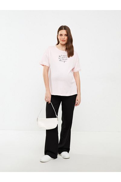 LC Waikiki Kurzärmliges Umstands-T-Shirt aus Baumwolle mit Rundhalsausschnitt und Textdruck