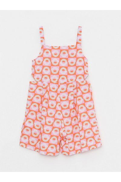 LC Waikiki Mädchen-Jumpsuit aus Popeline mit eckigem Kragen und gemustertem Träger