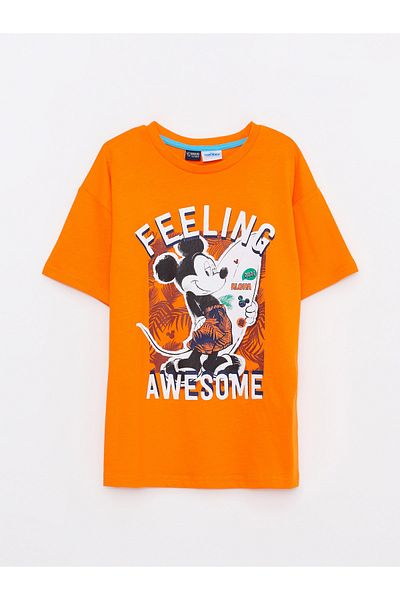 LC Waikiki Crew Neck Mickey Mouse Printed Short Sleeve Cotton Boys' T-Shirt