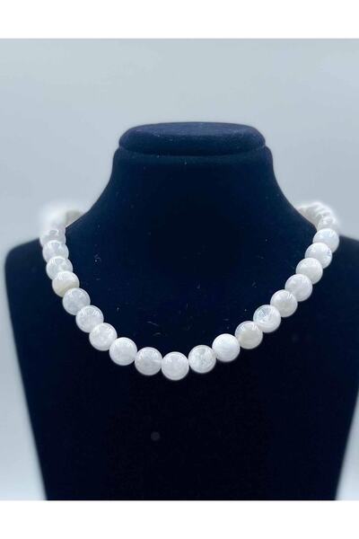 AWDOY Ay Taşı Aa Kalite Doğal Taş Kolye 8 Mm Küre Kesim