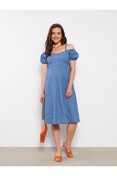 LC Waikiki Φόρεμα Rodeo Maternity Jean λαιμόκοψη ίσιο κοντομάνικο