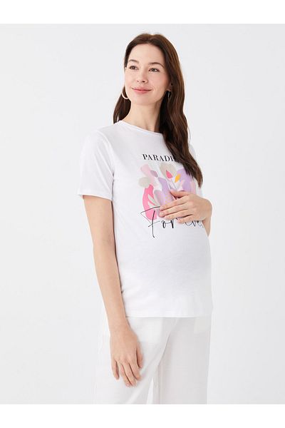 LC Waikiki T-shirt ciążowy — okrągły dekolt, z nadrukiem, z krótkim rękawem