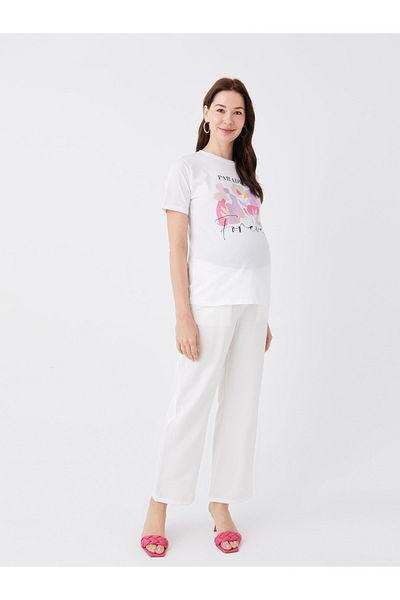 LC Waikiki T-shirt ciążowy — okrągły dekolt, z nadrukiem, z krótkim rękawem