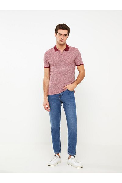 LC Waikiki Kurzärmliges, gemustertes Piqué-Herren-T-Shirt mit Polokragen