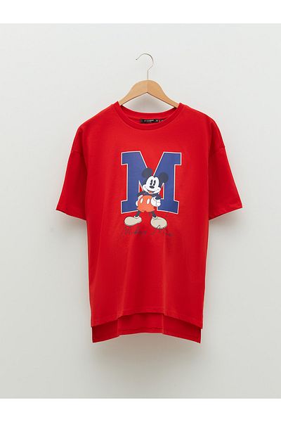 LC Waikiki Kurzarm-Umstands-T-Shirt aus Baumwolle mit Rundhalsausschnitt und Mickey-Mouse-Aufdruck
