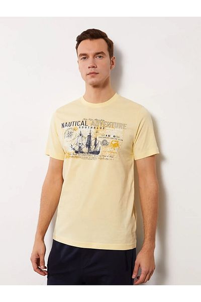 LC Waikiki Men's Yellow T-Shirt Crew Neck Short Sleeve Printed from Your Fashion Style