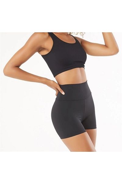 Livik Pantaloni scurti sport negri pentru damă, cu talie înaltă