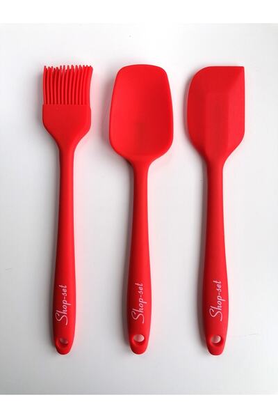 Shop-set Isıya Dayanıklı Yanmaz Yapışmaz Silikon Spatula Seti 3 Parça - Kırmı...
