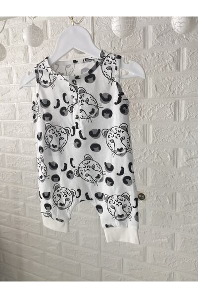 AMORE Kaplan Desenli Sıfır Kol Kapri Tulum