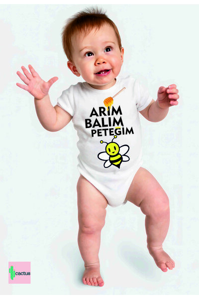 Arım Honey Petegım Baby Gift Printed Cotton White Baby Body
