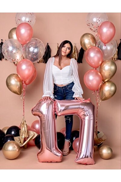 MFM Parti 17 Yaş Rakam Rose Folyo Balon Seti