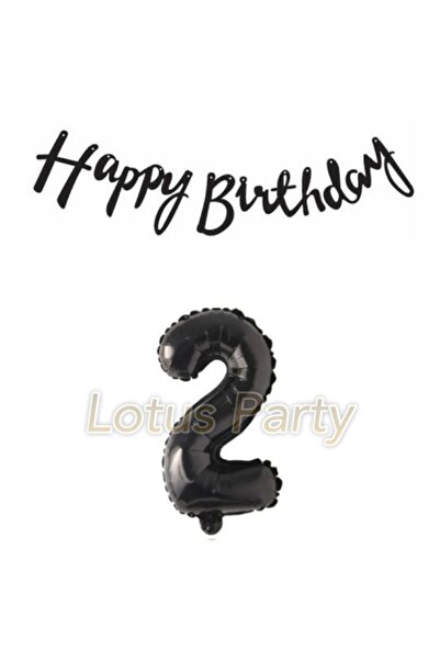 LOTUS PARTY Black 2 Number Foil Balloon Black Happy Birthday Text Banner