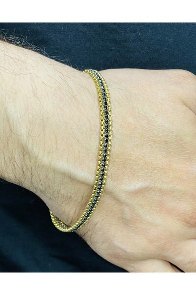 Lunays Paslanmaz Çelik Ezme Yılan Sırtı Siyah Zirkon Taşlı Erkek Bileklik