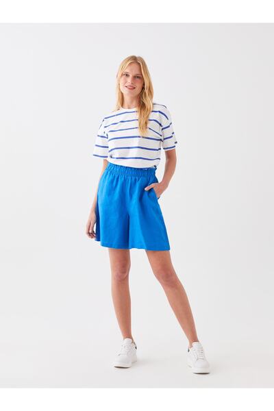 LC Waikiki Pantaloni scurti de damă, din in, cu talie elastică, cu potrivire confortabilă