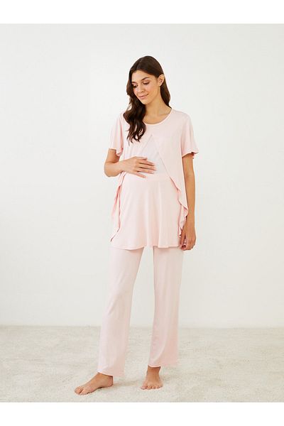 LC Waikiki Set de pijamale de maternitate cu mânecă scurtă, cu decolteu rotund