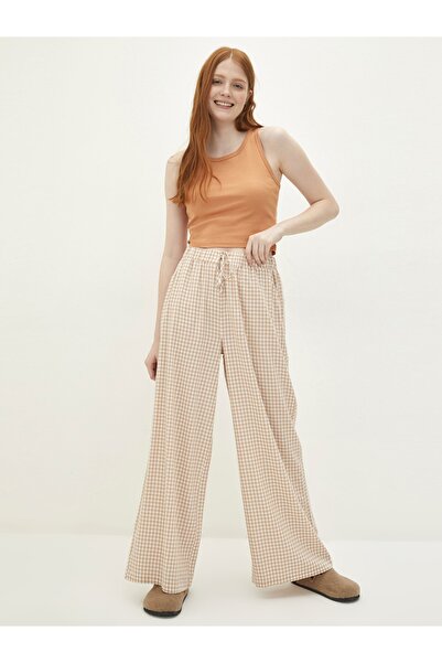 LC Waikiki Kockás Gabardine Fabric női pizsama alsó, elasztikus derékkal