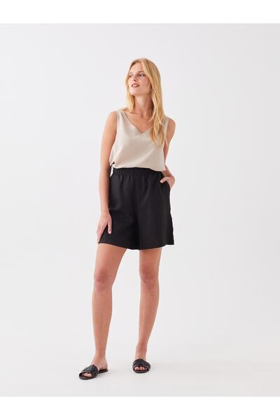 LC Waikiki Γυναικείο σορτς μονόχρωμο λινό με άνετη εφαρμογή με ελαστική μέση