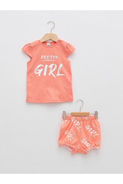 LC Waikiki Bisiklet Yaka Kısa Kollu Baskılı Pamuklu Kız Bebek Pijama Takım