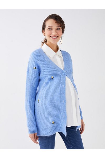 LC Waikiki Cardigan de maternitate cu mânecă lungă brodat cu decolteu în V