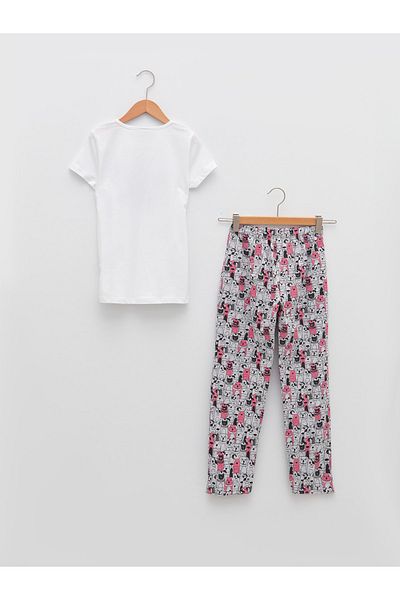 LC Waikiki Fata - Set de pijamale cu maneca scurta cu imprimeu cu decolteu