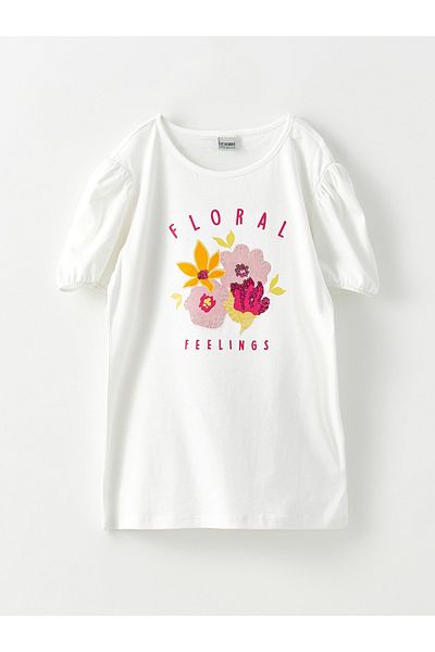 LC Waikiki Bedrucktes kurzärmliges T-Shirt und Rock für Mädchen mit Rundhalsausschnitt