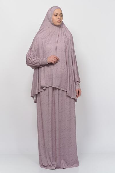 Altobeh Πρακτικό φόρεμα προσευχής Hijab Lycra με μανίκια νυχτερίδας με στάμπα λουλουδιών 992-0211