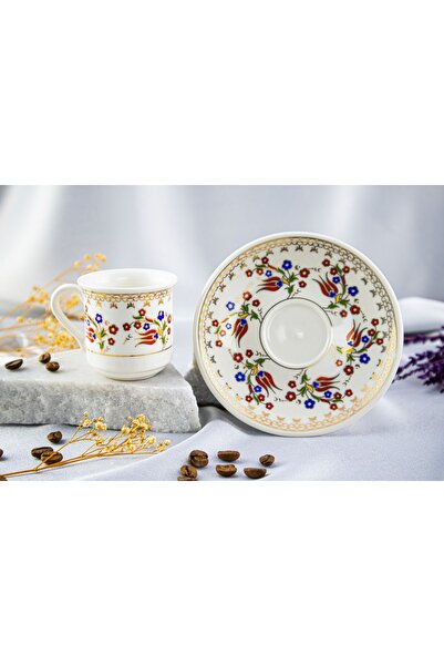 Kütahya Serigrafi 6'lı Altın Yaldızlı Porselen Fincan Takımı