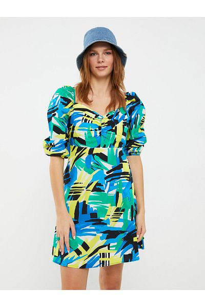 LC Waikiki Rochie de damă din bumbac cu model cu guler de inimă