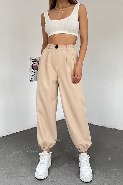 Sun Victoria High Waist Elastic Cream Balloon Pants - Women