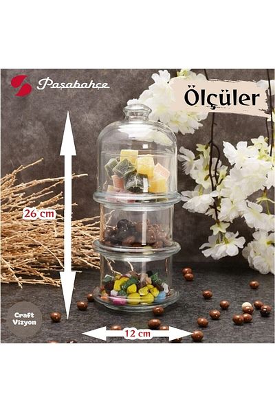 Paşabahçe Villa Patisserie 3-Tier Cookie Holder Presentation Glass Storage Container Sugar Bowl Large Size