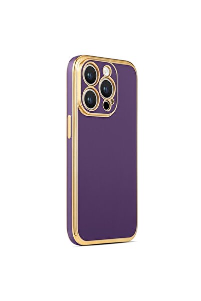 Rivor Apple Iphone 14 Pro Max Uyumlu Kılıf Parlak Kenarlı Altın Işlemeli Kame...