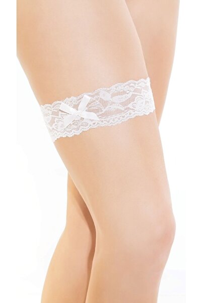 Secret Passion Lingerie Fiyonk Detaylı Jartiyer Görünümlü Beyaz Dantel Bir Adet Bacak Bandı Vücut Aksesuarı 1061