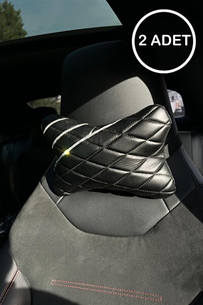 TASARIM ARABAM ATİKE ELİF AKIN وسادة رقبة من الجلد الأسود المبطن مع شريط حجري...