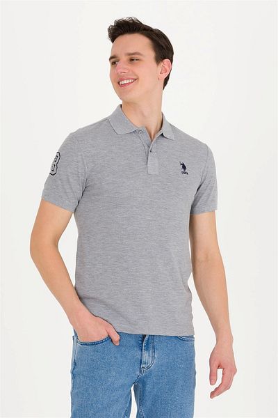 U.S. Polo Assn. Tricou pentru bărbați, gri Melange, cu gât polo, Basic
