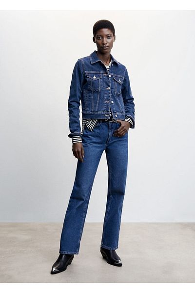 MANGO Woman Palton din denim cu buzunare