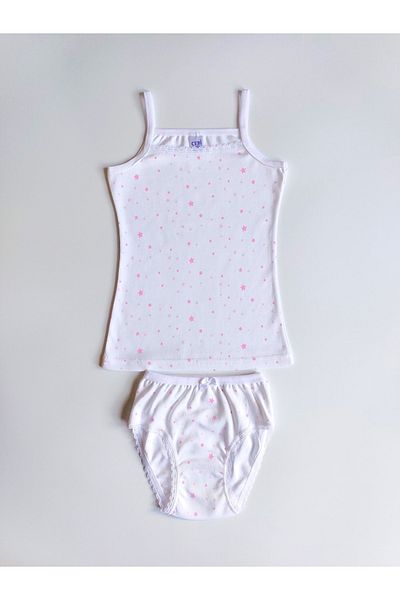 ÇebiKids Girl's Cotton String Strapped Undershirt-Slip Panties Set