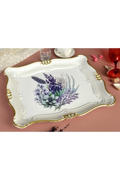 Zucci Sultan - Lavanta Desenli Servis Tepsisi | 33x42 cm | ZucciHome | Dekora...