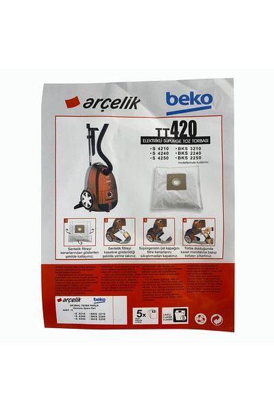 Arçelik S 4210، S 4240c، S 4250، TRB 6986 B - 5 أكياس غبار للمكنسة الكهربائية الأصلية