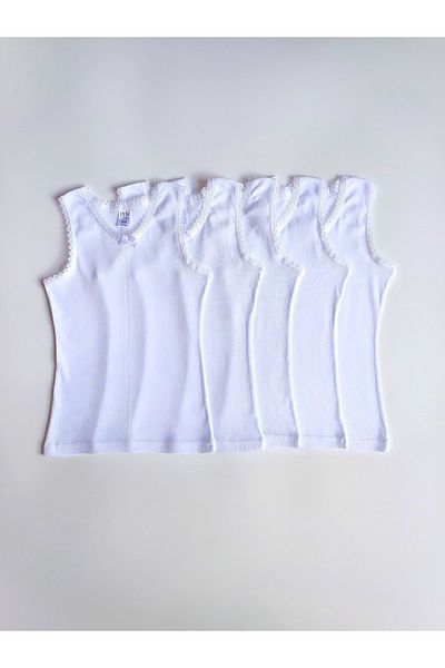 ÇebiKids White Girl's Tank Top - 100% Cotton, Thick Strap, Set of 5