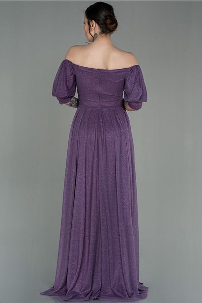 Abiyefon Lavender - Boat Neck and Long Glitter Short Evening Dress Abu2983