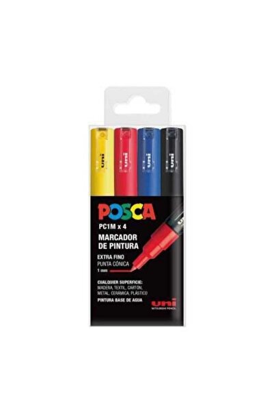 Uni مجموعة أقلام Posca Marker Pc-1m (0.7mm) من 4 قطع