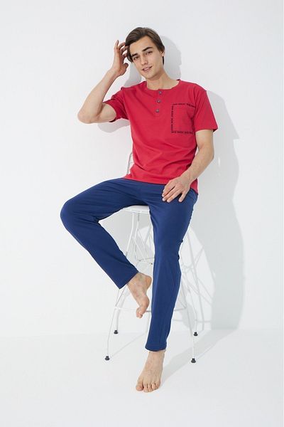 Ayans Pijama Σετ ανδρικών πιτζάμες 100% βαμβακερές χτενισμένες τσέπες